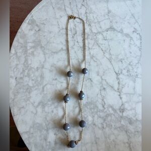 J. Crew Gold and Blue Beaded Necklace